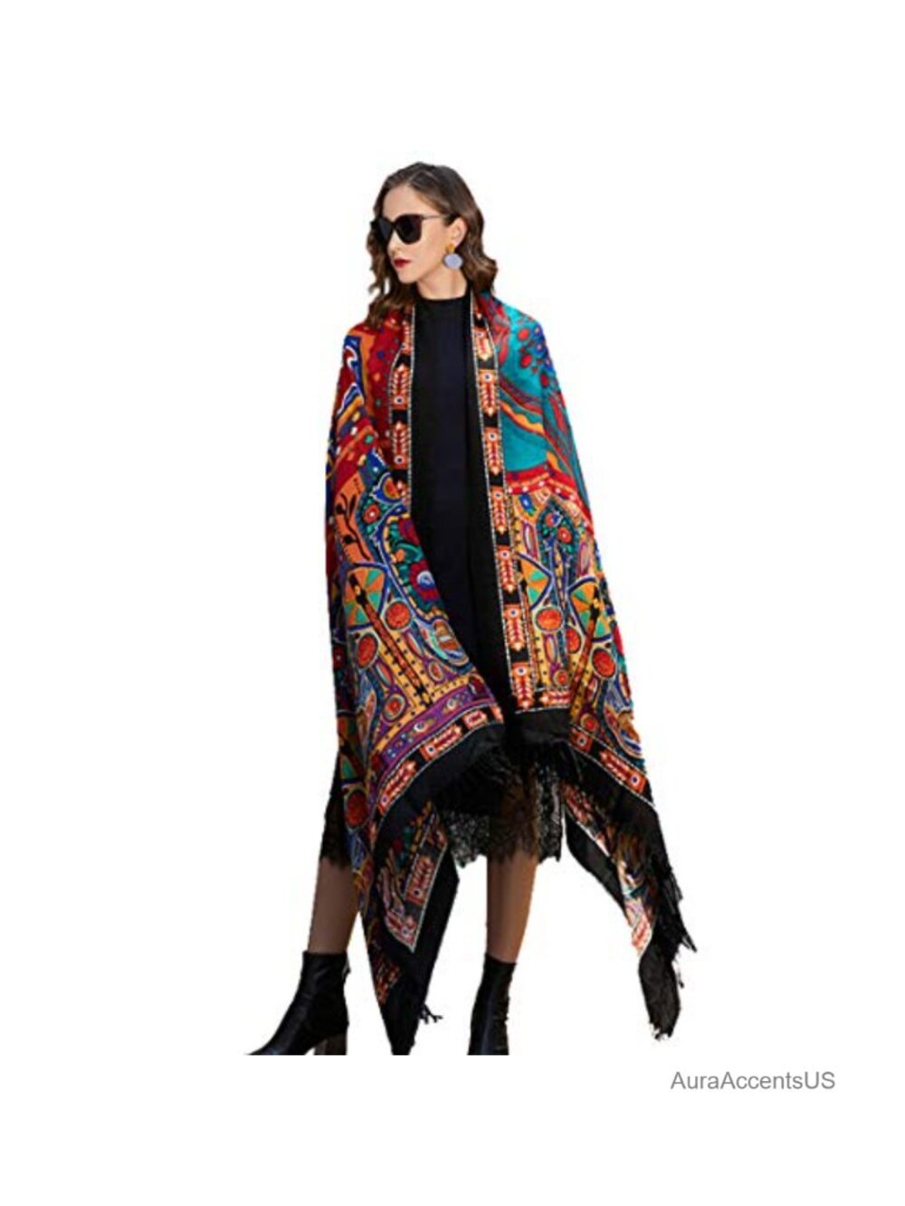 Merino Wool Oversized Pashmina Shawl Wrap Blanket Women 96x43